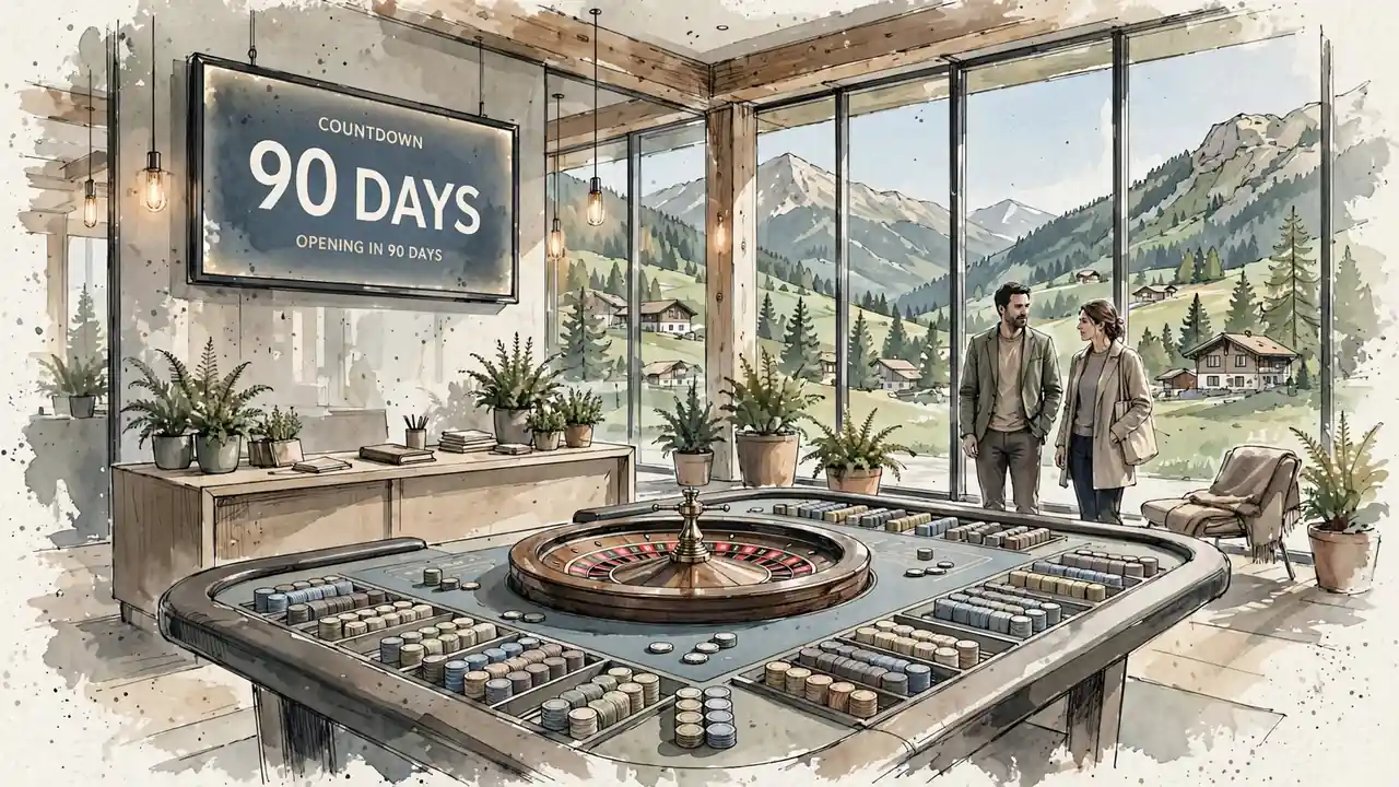 Casino-Lobby in der Schweiz mit 90‑Tage‑Countdown
